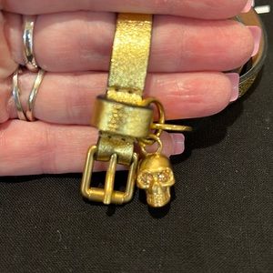 Alexander McQueen Gold Leather Skull Charm Bracelet